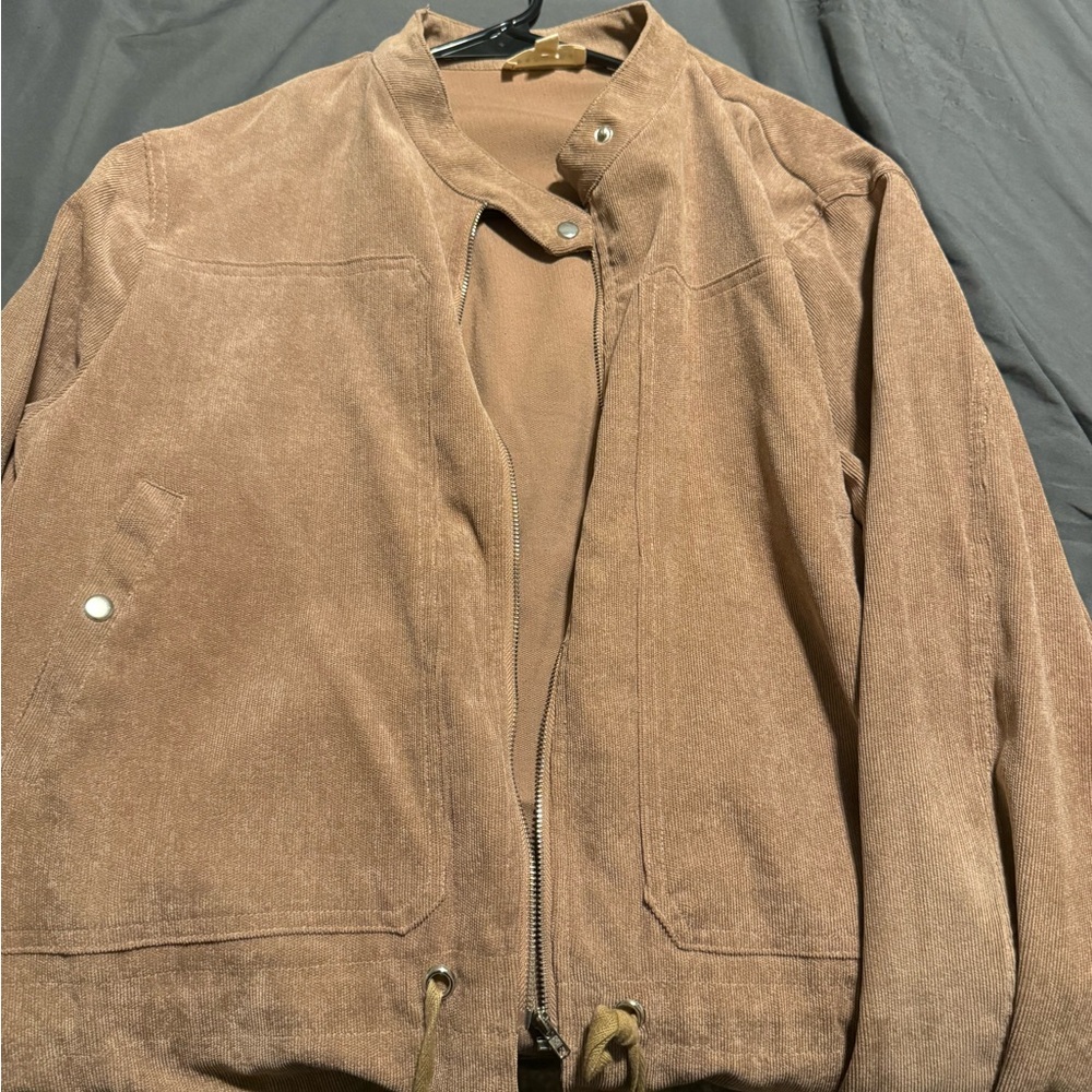 Moto style corduroy jacket with silver snaps and zipper closure